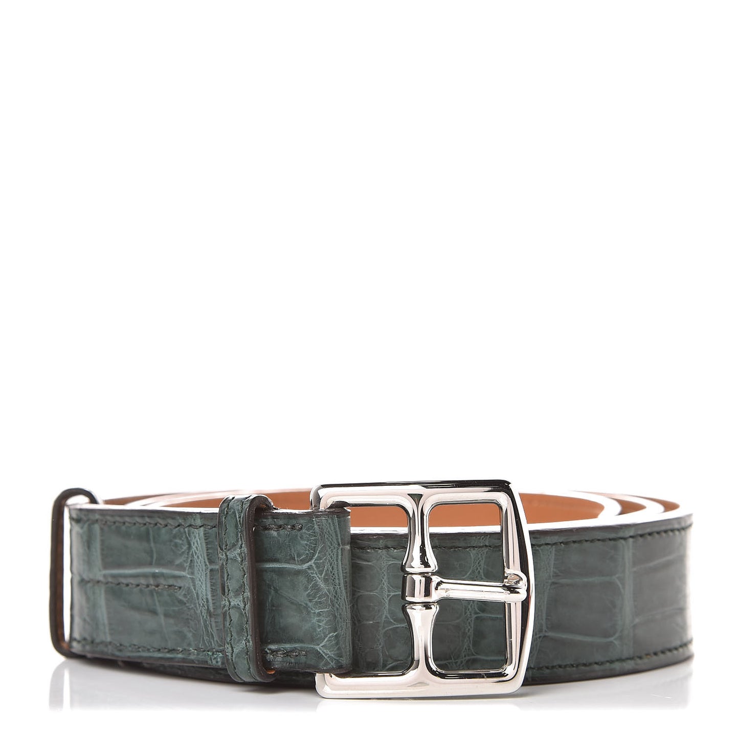 Matte Porosus Crocodile 32mm Etriviere Belt 95 Vert Fonce