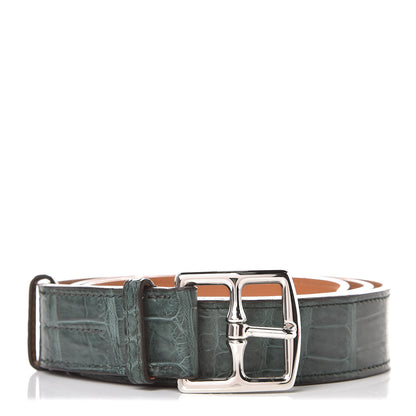 Hermes Matte Porosus Crocodile 32mm Etriviere Belt 95 Vert Fonce 1 of 6