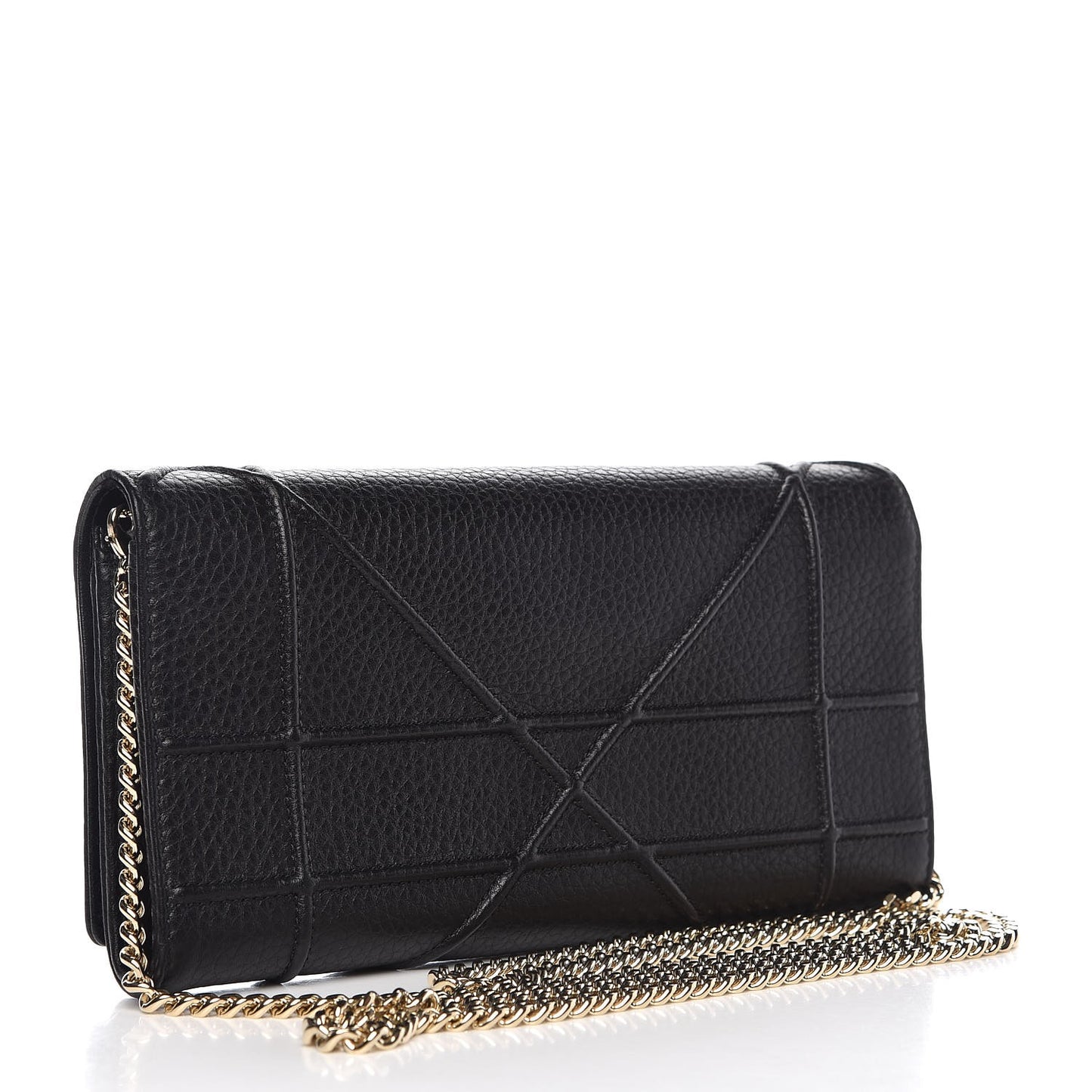 Grained Calfskin Diorama Croisiere Chain Wallet Black