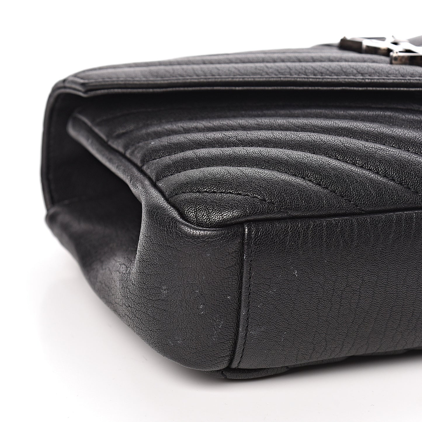 Sheepskin Matelasse Chevron Monogram Medium College Bag Black