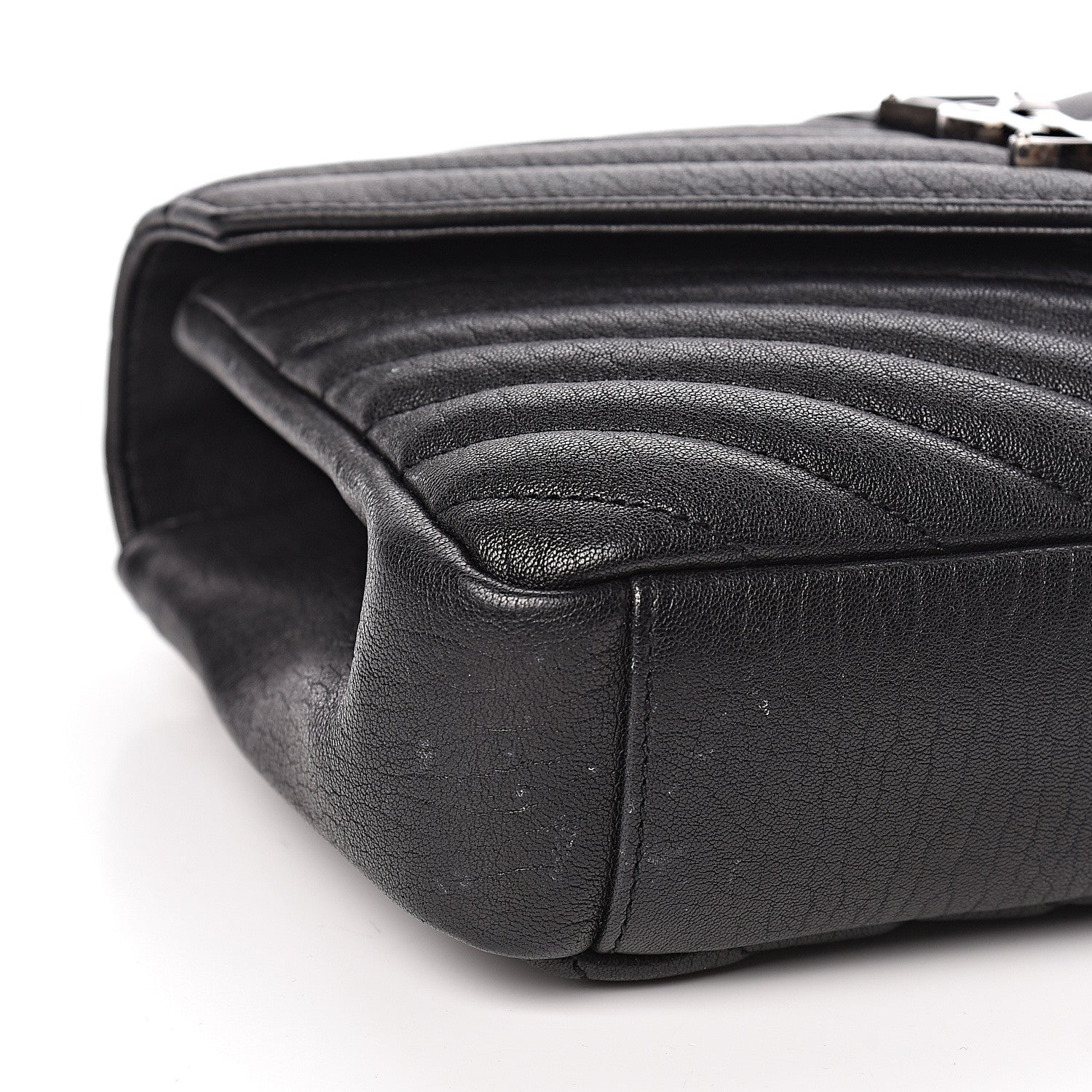 Saint Laurent Sheepskin Matelasse Chevron Monogram Medium College Bag Black 9 of 11
