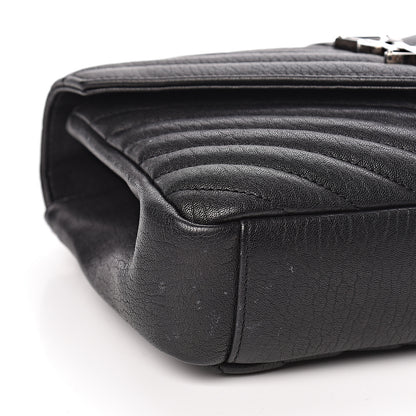 Saint Laurent Sheepskin Matelasse Chevron Monogram Medium College Bag Black 9 of 11