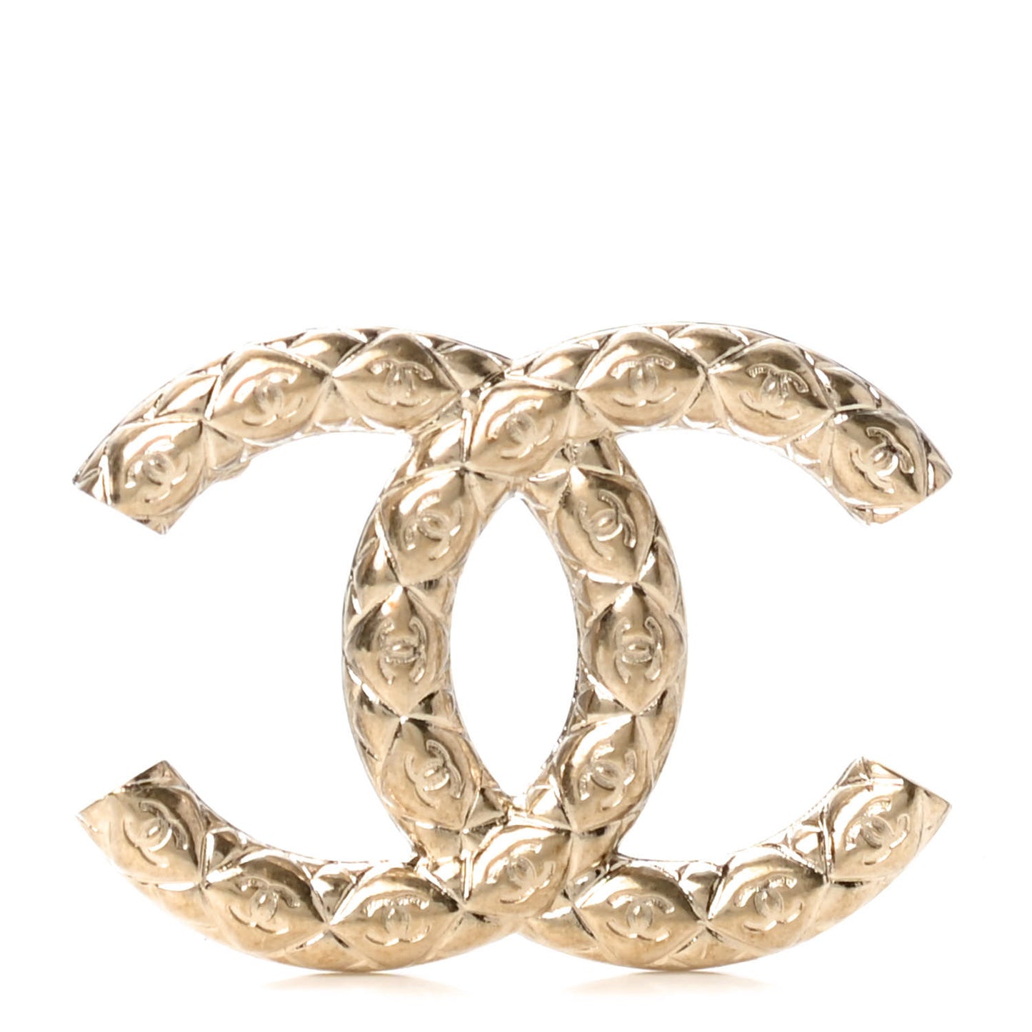 Metal CC Diamond Quilted Brooch Light Gold