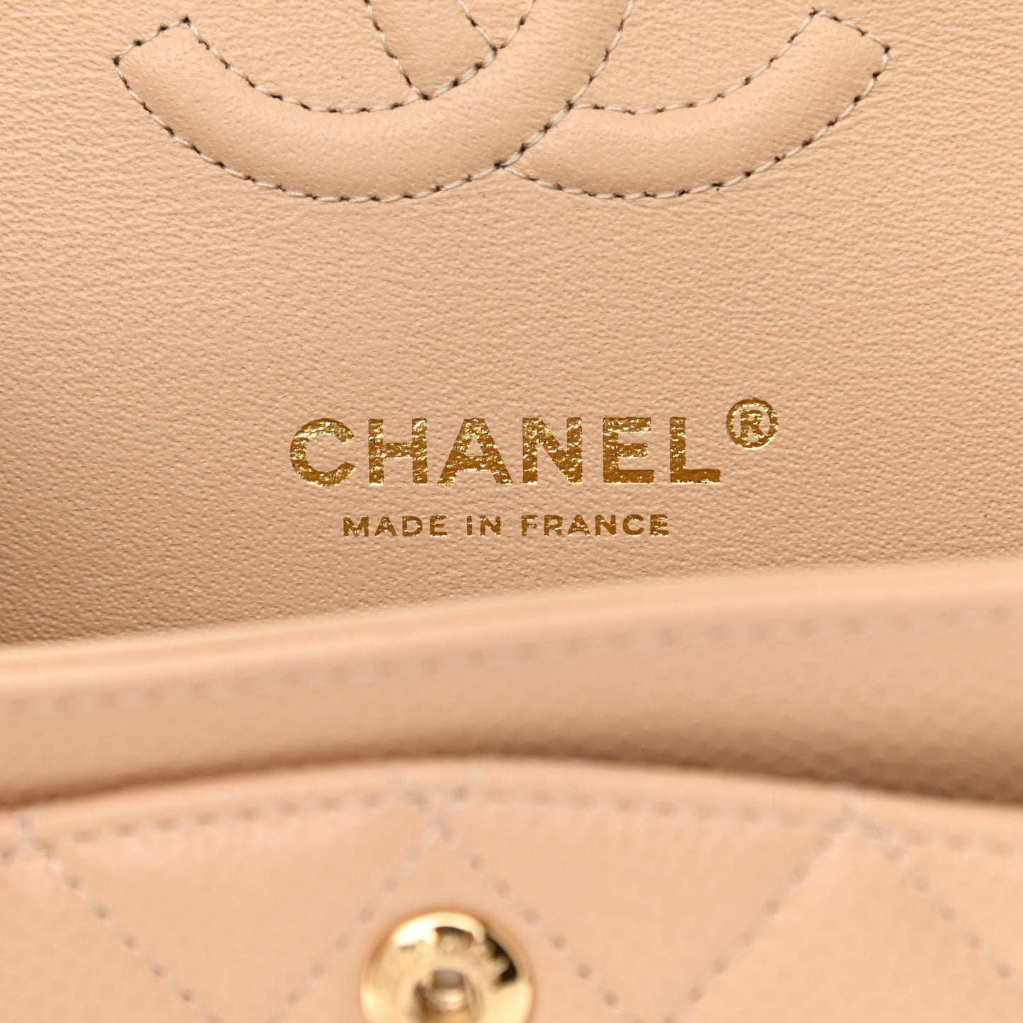 Caviar Quilted Small Double Flap Beige