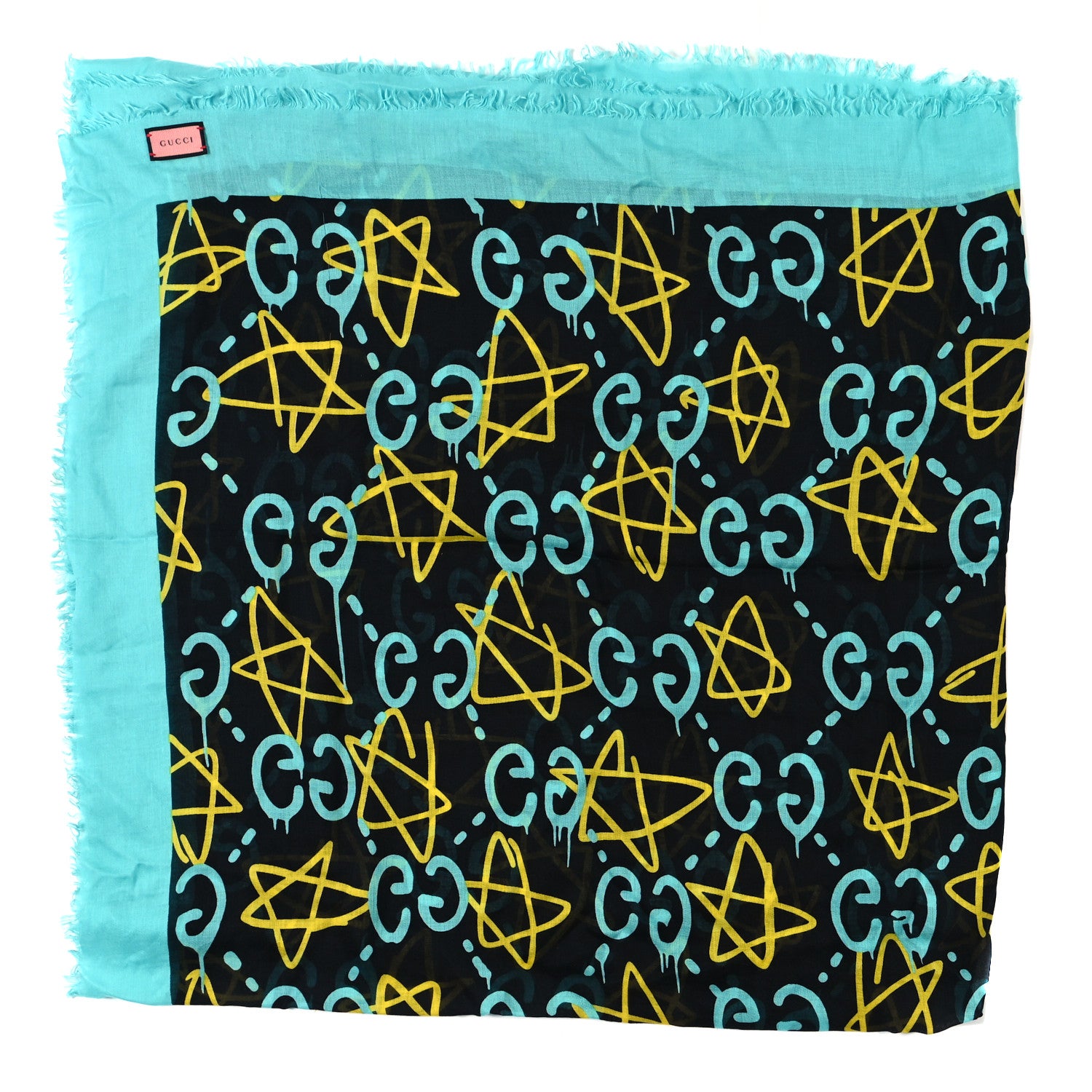 Gucci Modal Silk GucciGhost Print Shawl Black Multicolor 2 of 4