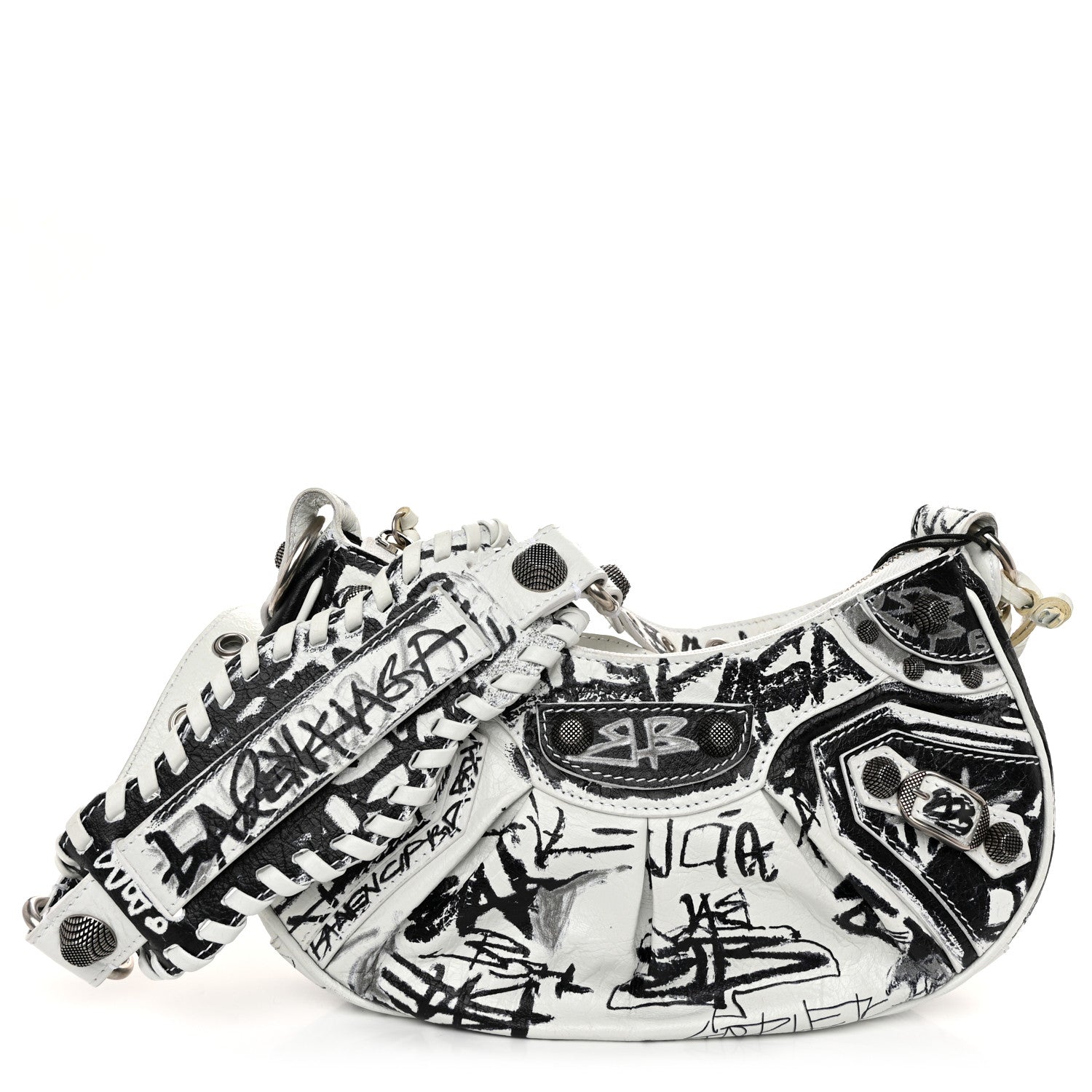 Balenciaga Agneau Arena Graffiti Le Cagole Shoulder Bag XS White Black 1 of 12