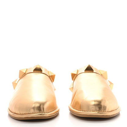 Valentino Garavani Metallic Nappa Roman Stud Slippers 38.5 Antique Brass 4 of 20