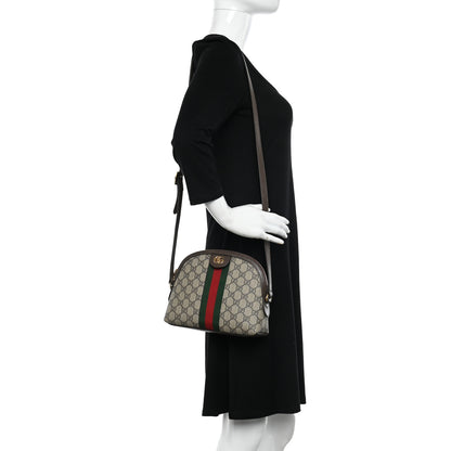 Gucci GG Supreme Monogram Textured Dollar Calfskin Web Small Ophidia Dome Shoulder Bag Beige Ebony New Acero 2 of 11