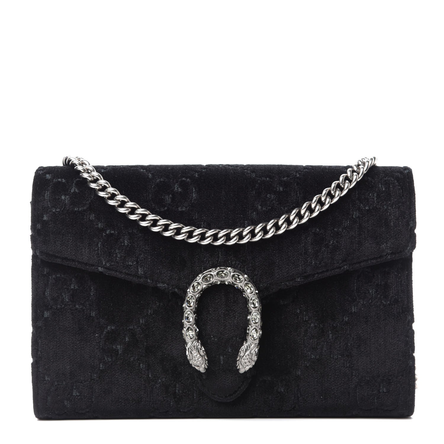 Gucci Velvet GG Monogram Mini Dionysus Chain Wallet Black 1 of 10