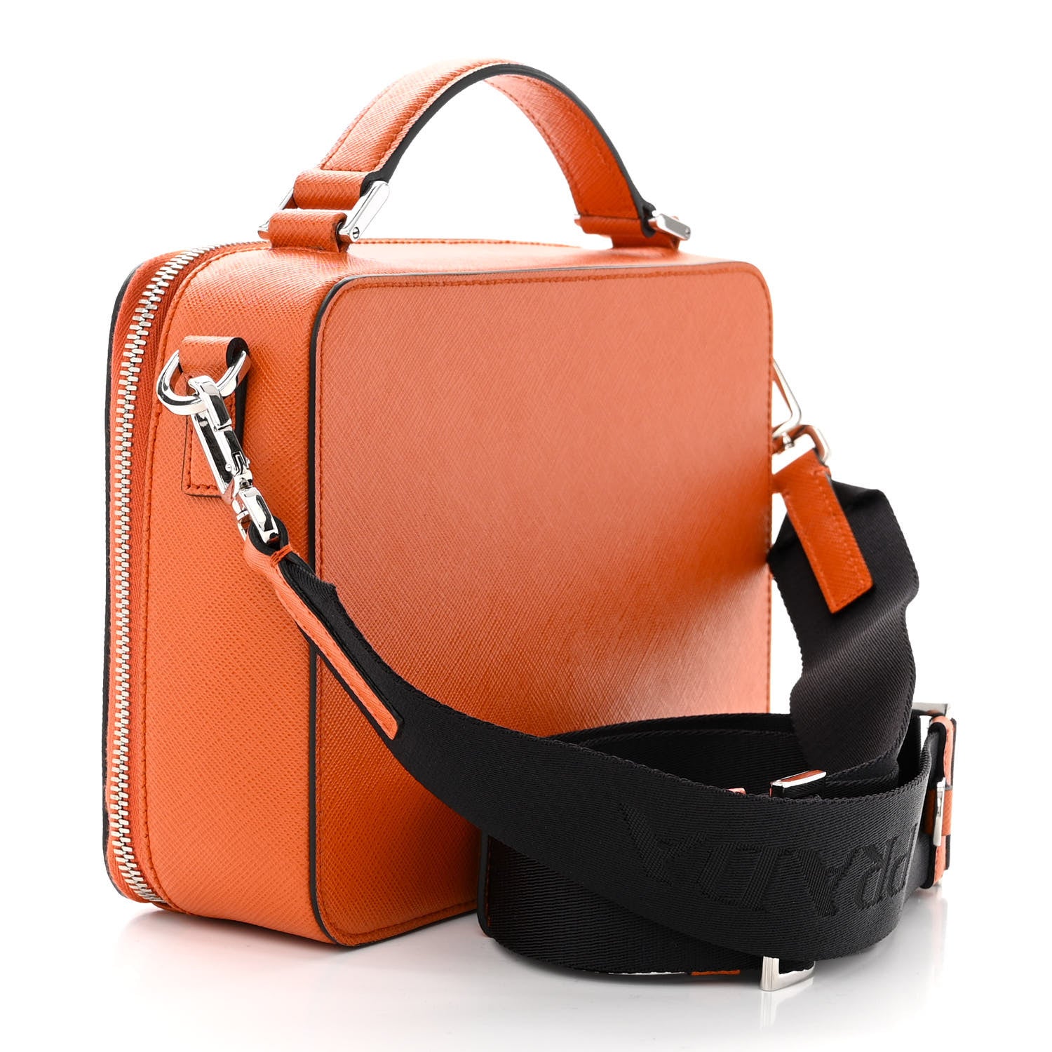 Prada Saffiano Travel Medium Brique Crossbody Bag Papaya 3 of 10