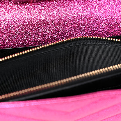 Saint Laurent Metallic Crackled Calfskin Matelasse Chevron Monogram Chain Wallet Fuchsia 14 of 16