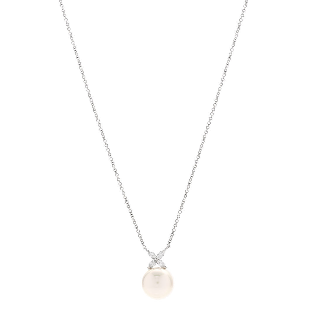 Tiffany Platinum Cultured Pearl Diamond 10-11mm Victoria Pendant Necklace 1 of 5