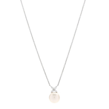 Tiffany Platinum Cultured Pearl Diamond 10-11mm Victoria Pendant Necklace 1 of 5