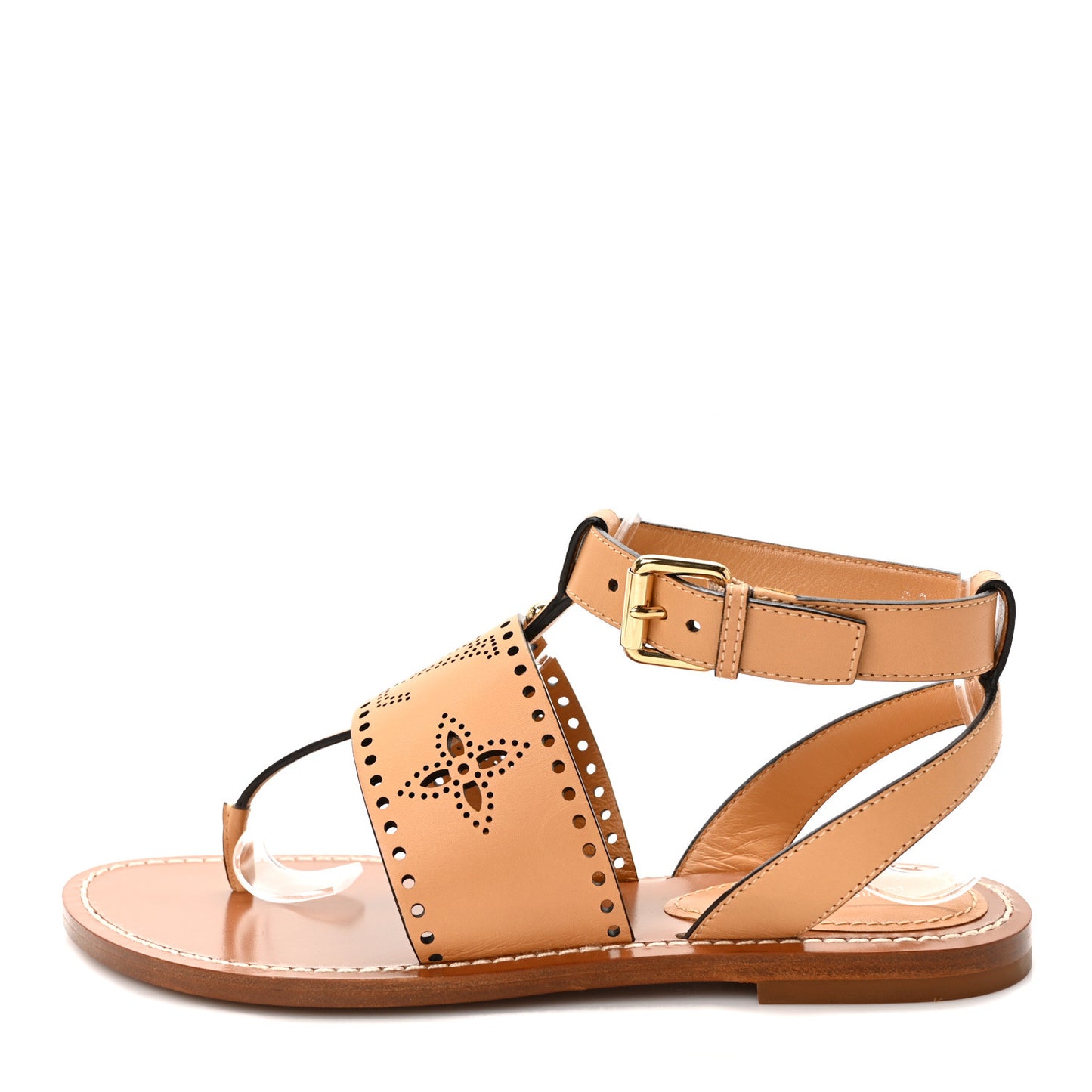 Soft Calfskin Perforated Horizon Flat Sandals 36.5 Natural