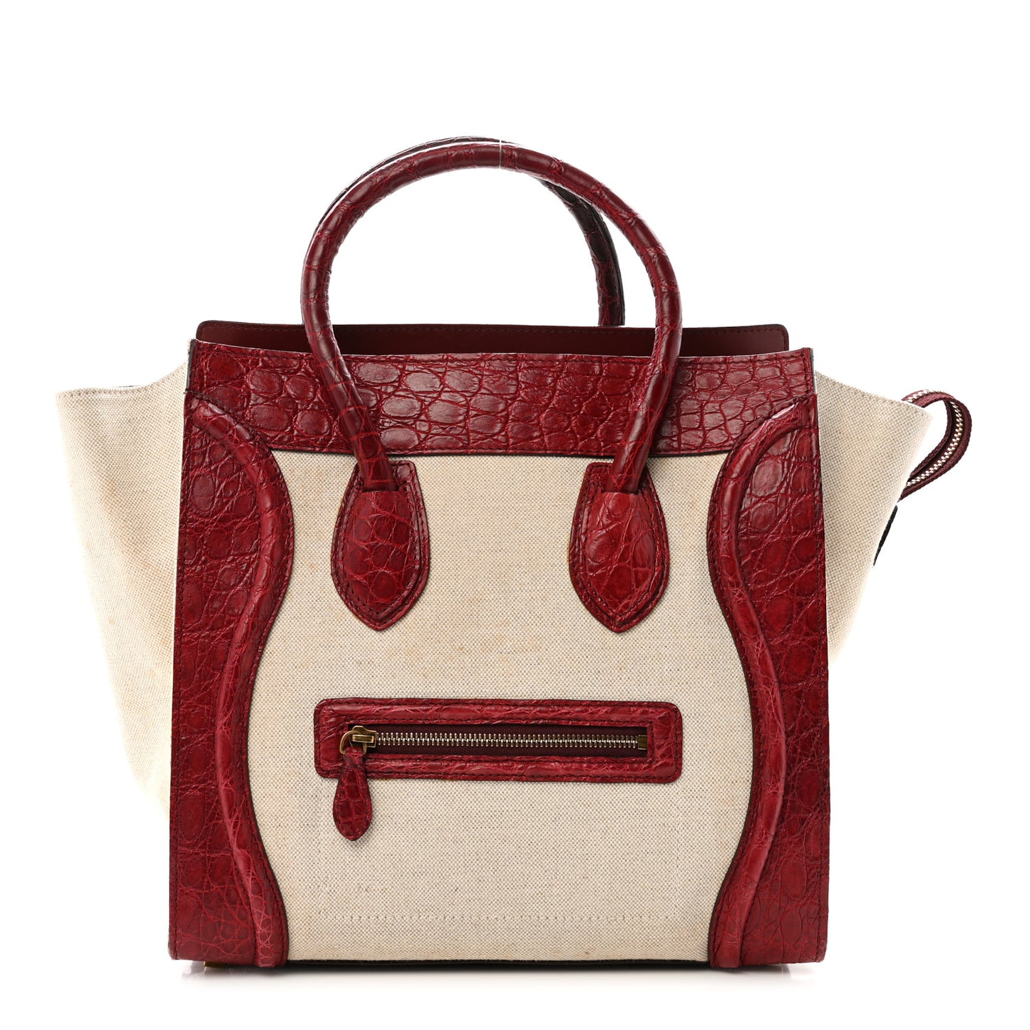 Canvas Crocodile Embossed Bi-Color Mini Luggage Beige Red