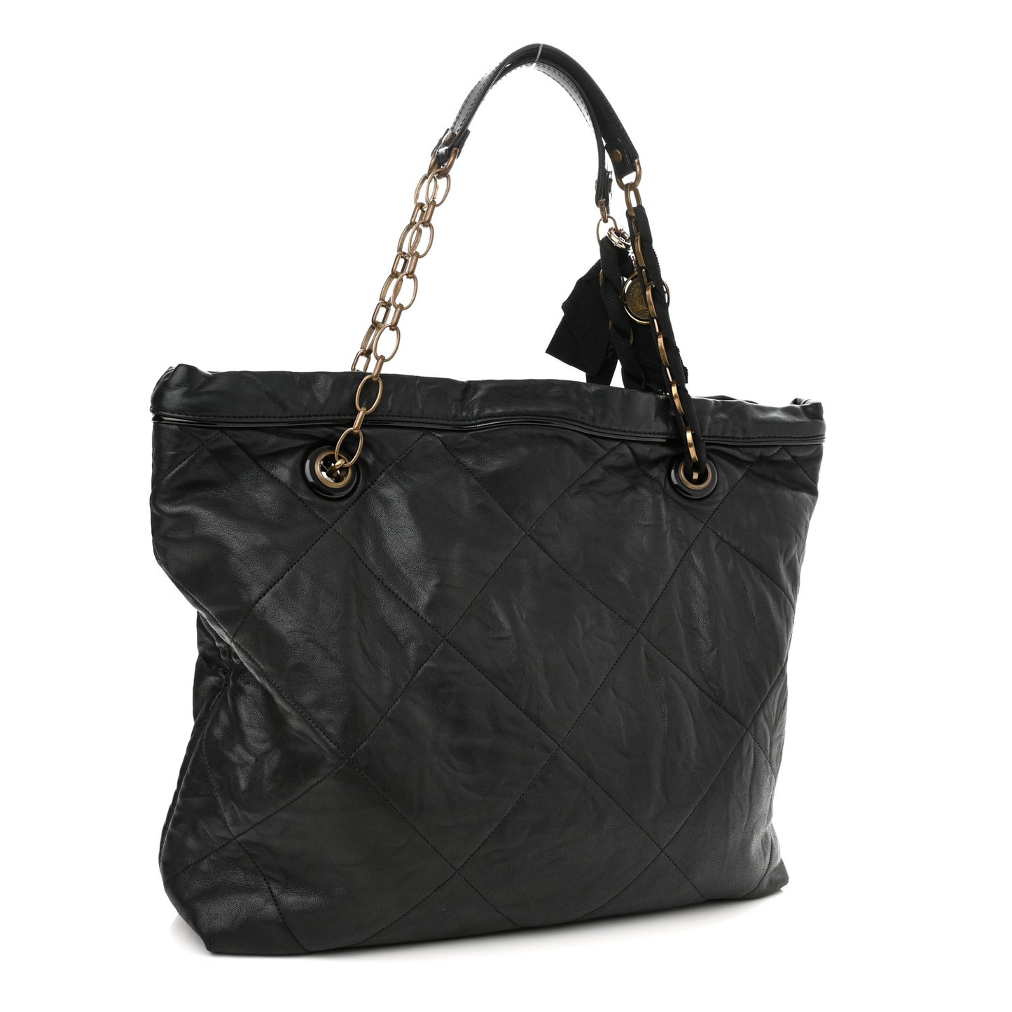Lambskin Quilted Large Amelia Tote Black