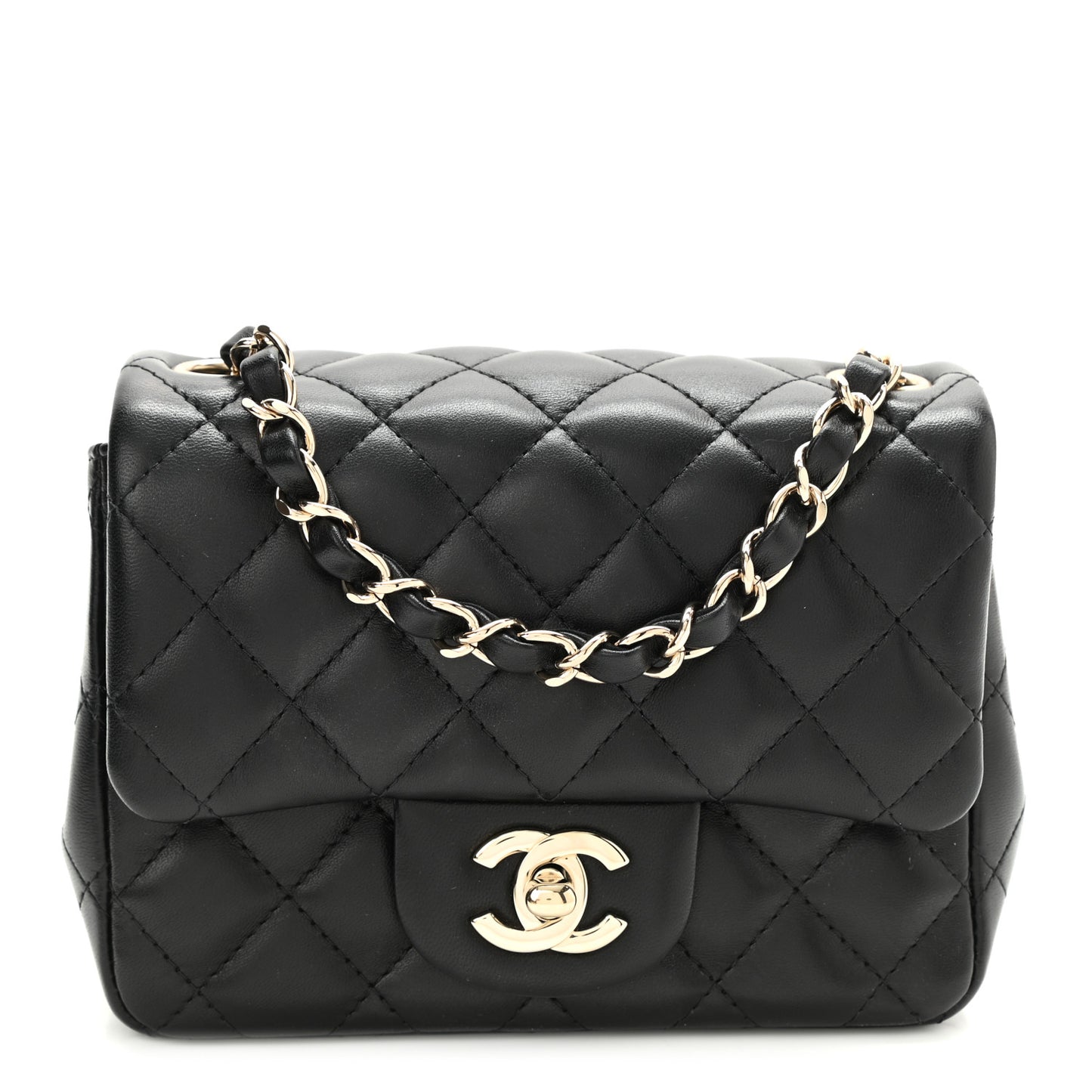 Lambskin Quilted Mini Square Flap Black