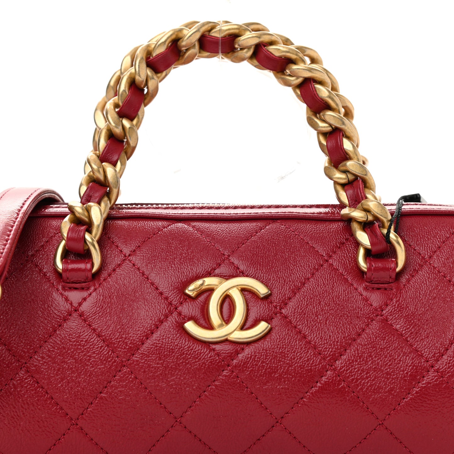 Shiny Lambskin Quilted Small Fashion Therapy Bowling Bag Red