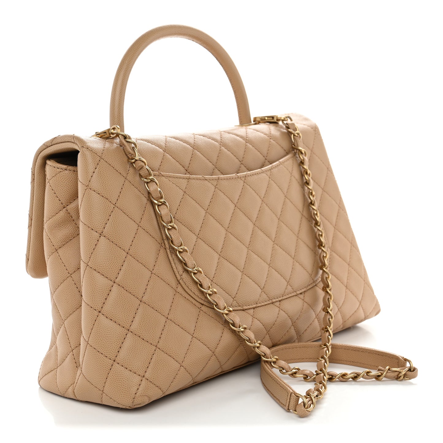 Caviar Quilted Medium Coco Handle Flap Beige