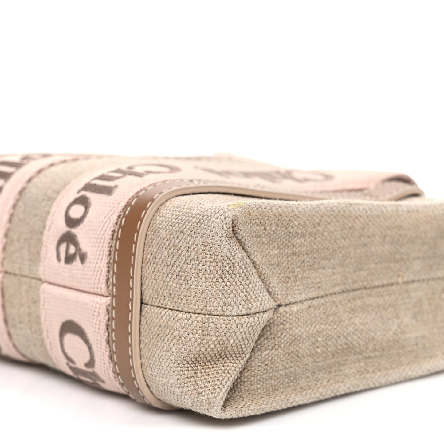 Linen Calfskin Mini Woody Ribbon Tote With Strap Blushy Beige