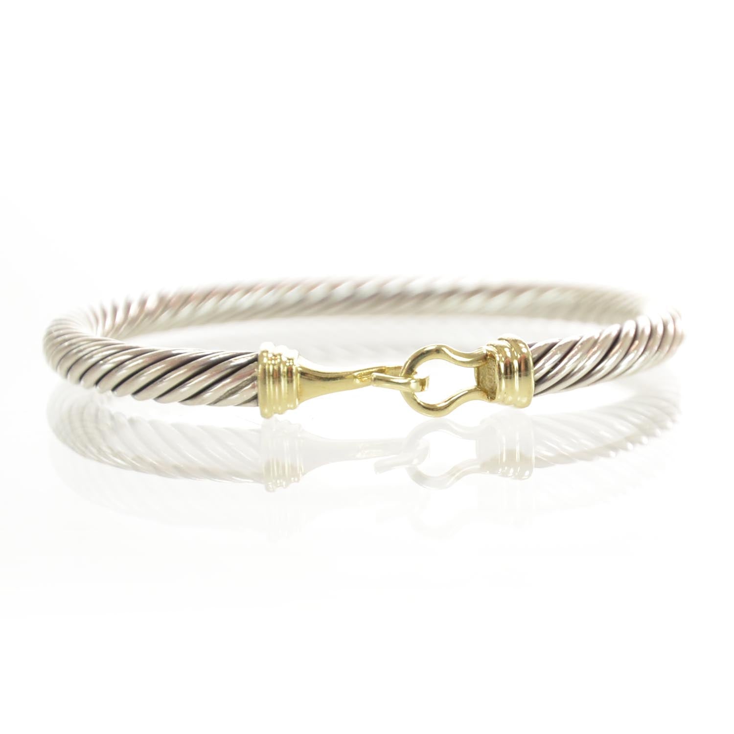 David Yurman Sterling Silver 14K Yellow Gold 5mm Cable Classic Buckle Bracelet 1 of 7
