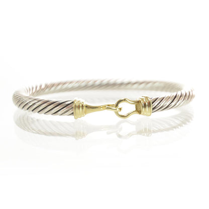 David Yurman Sterling Silver 14K Yellow Gold 5mm Cable Classic Buckle Bracelet 1 of 7