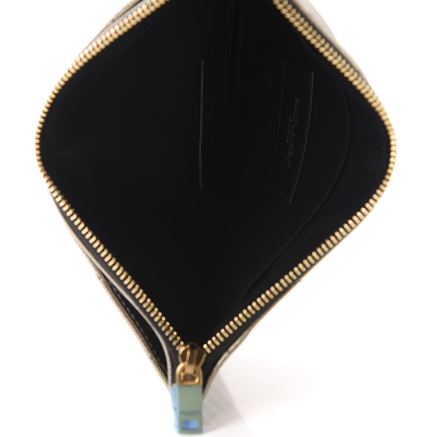 Saint Laurent Metallic Grain De Poudre Matelasse Chevron Monogram Bill Pouch Piombo 5 of 8