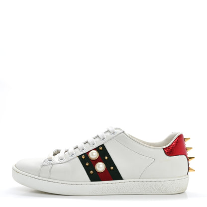 Gucci Calfskin Web Pearl Studded Womens Ace Sneakers 37 White 1 of 22