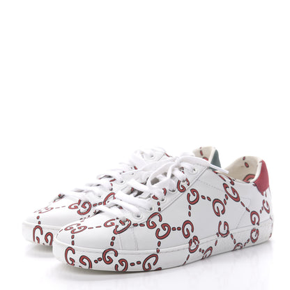 Gucci Calfskin GucciGhost Print Womens Ace Sneakers 37 White Hibiscus Red 3 of 9