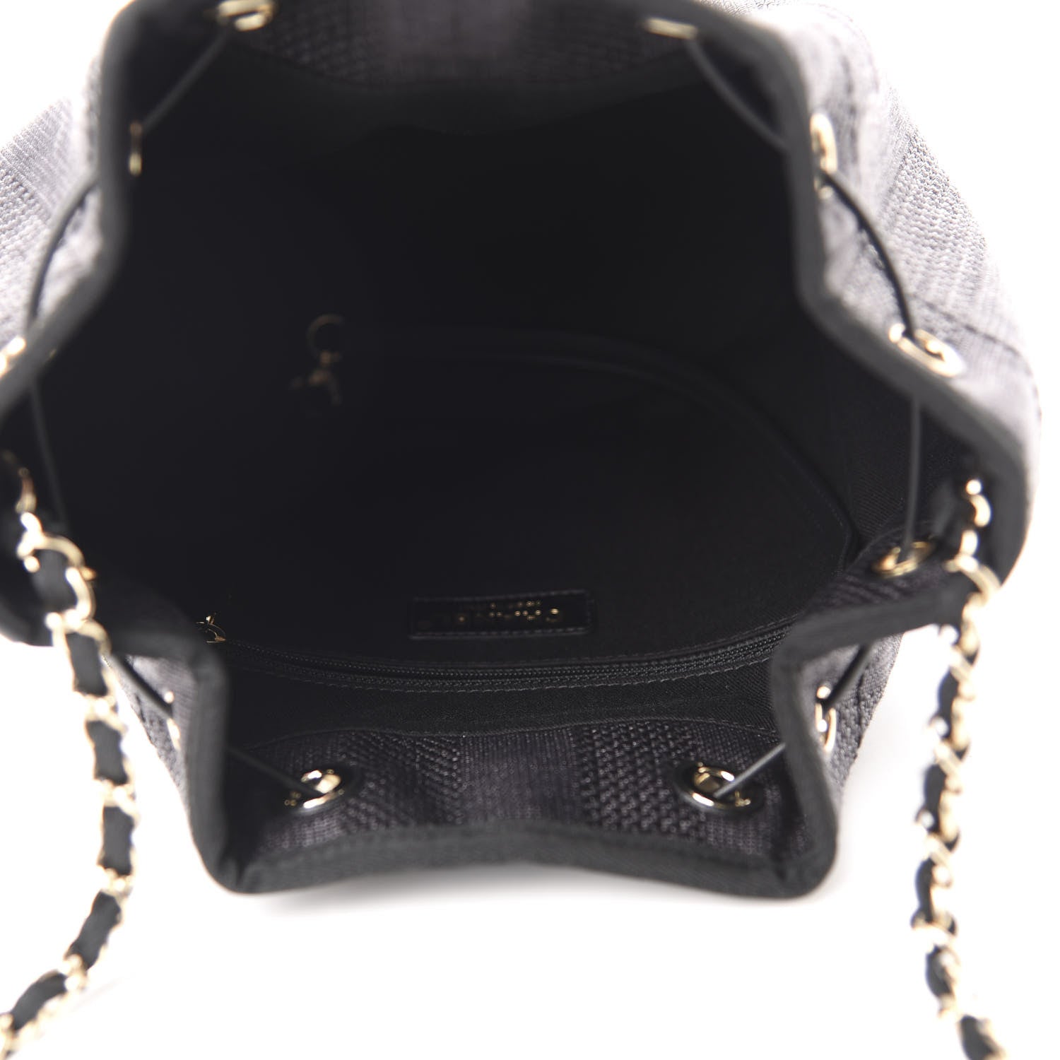Chanel Mixed Fibers Stripe Deauville Drawstring Bag Black 5 of 11