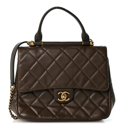 Chanel Calfskin Quilted Medium Gold Bar Top Handle Flap Dark Khaki 1 of 14