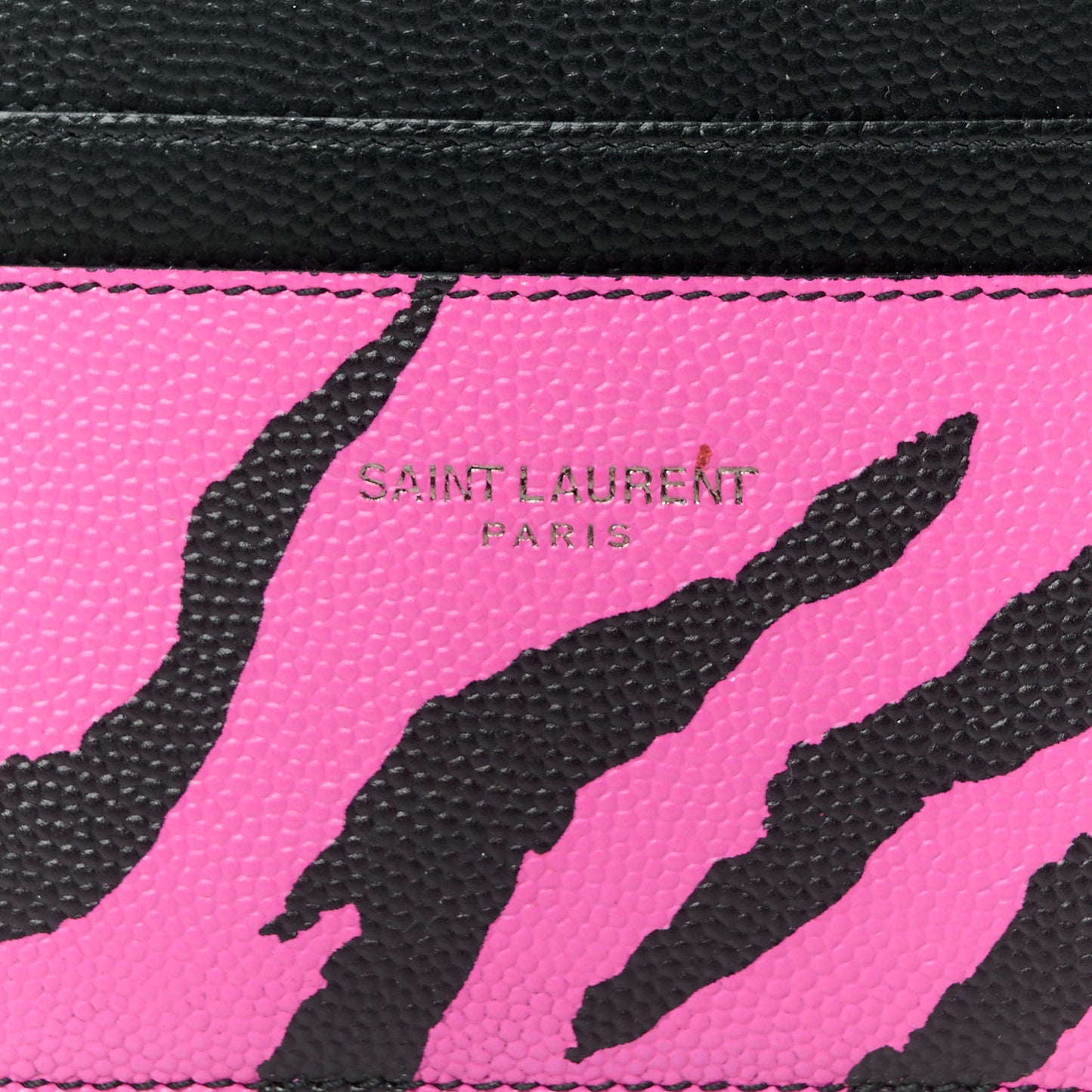 Calfskin Zebra Print Credit Card Case Fuchsia Black