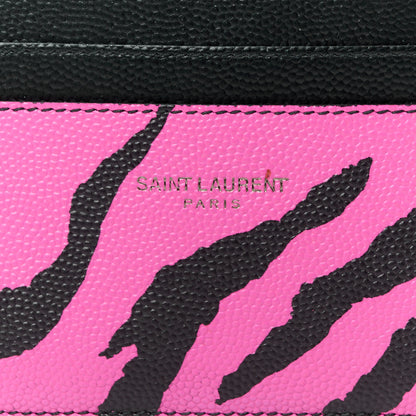 Saint Laurent Calfskin Zebra Print Credit Card Case Fuchsia Black 8 of 9
