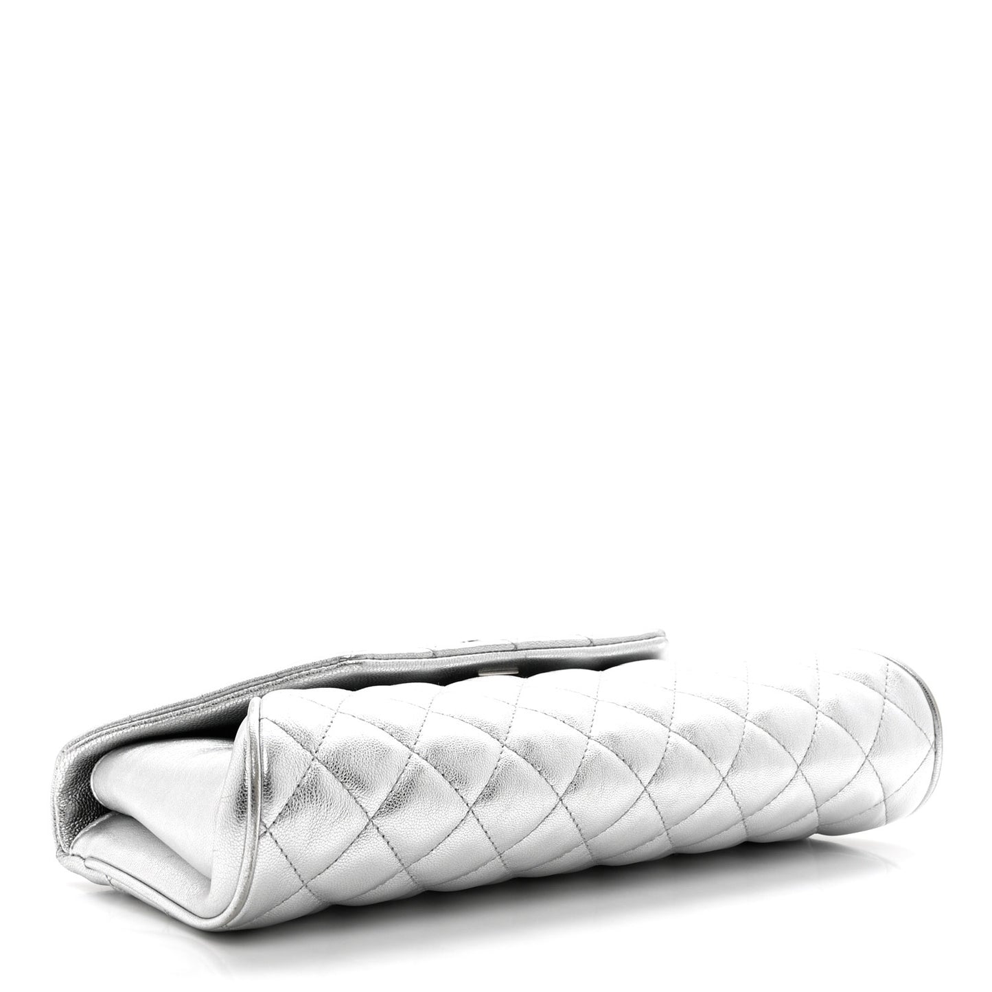 Metallic Calfskin Quilted Fold Up Again Clutch Silver
