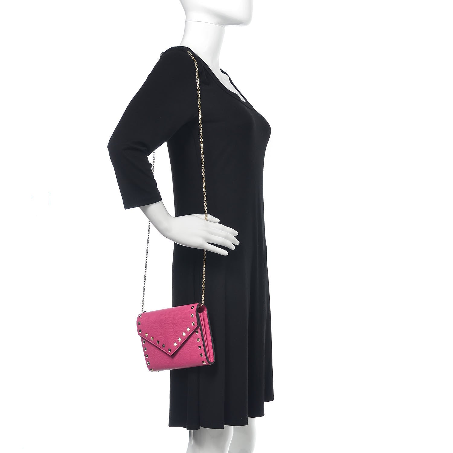 Valentino Garavani Grained Calfskin Rockstud Envelope Wallet on Chain Peony 2 of 11