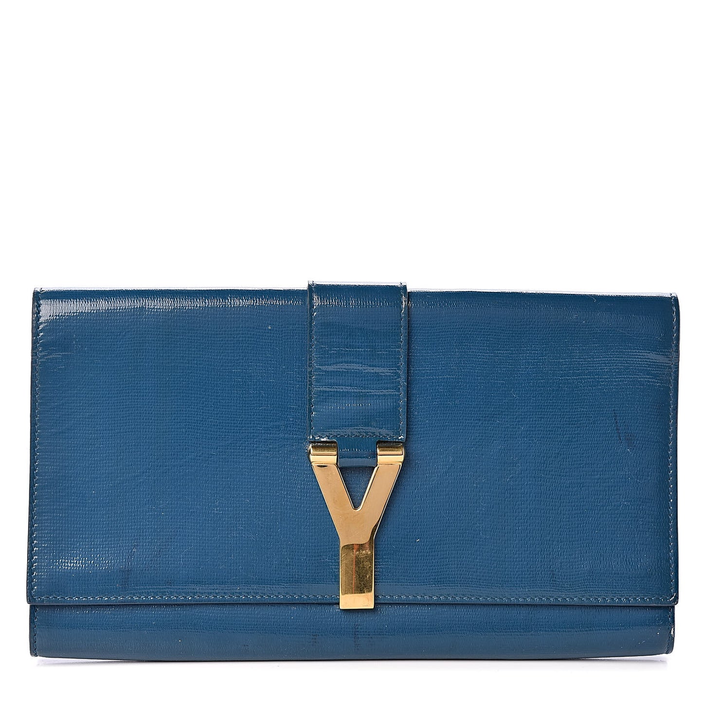 Textured Patent Classic Y Ligne Clutch Blue