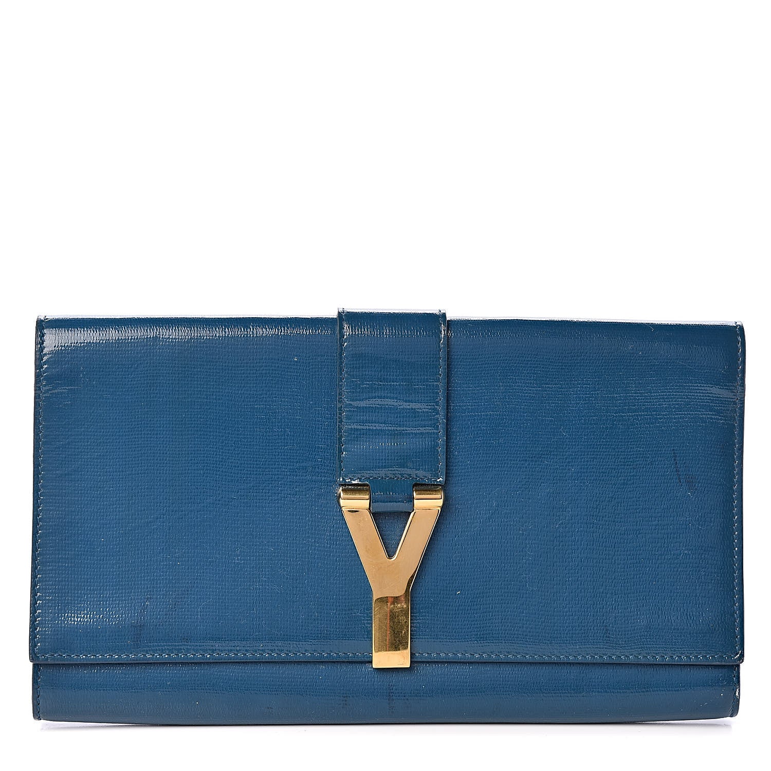 Saint Laurent Textured Patent Classic Y Ligne Clutch Blue 1 of 14