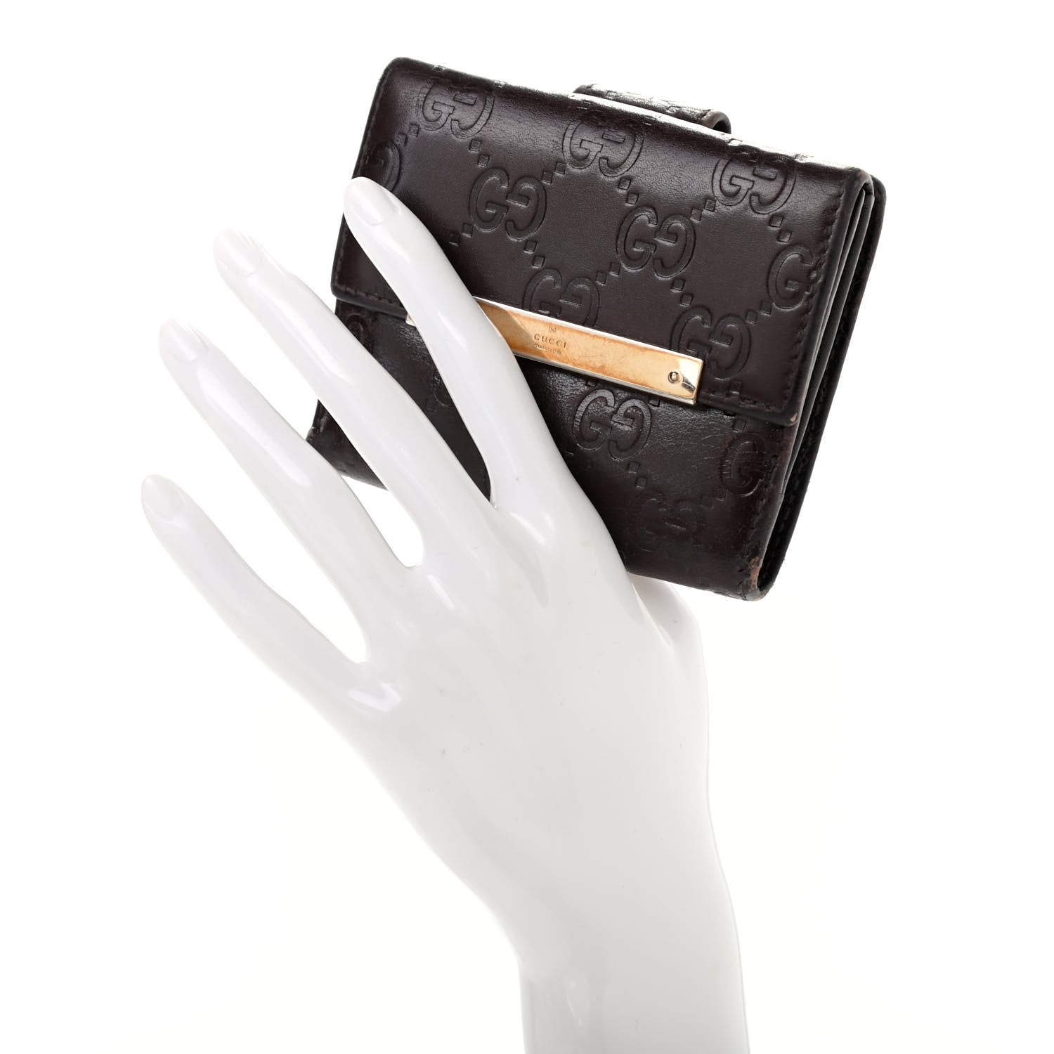 Gucci Guccissima Metal Bar French Flap Wallet Dark Chocolate 2 of 18
