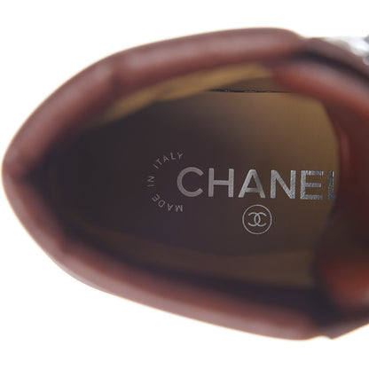 Chanel Lambskin Quilted Lace Up Boots 37.5 Brown 5 of 8