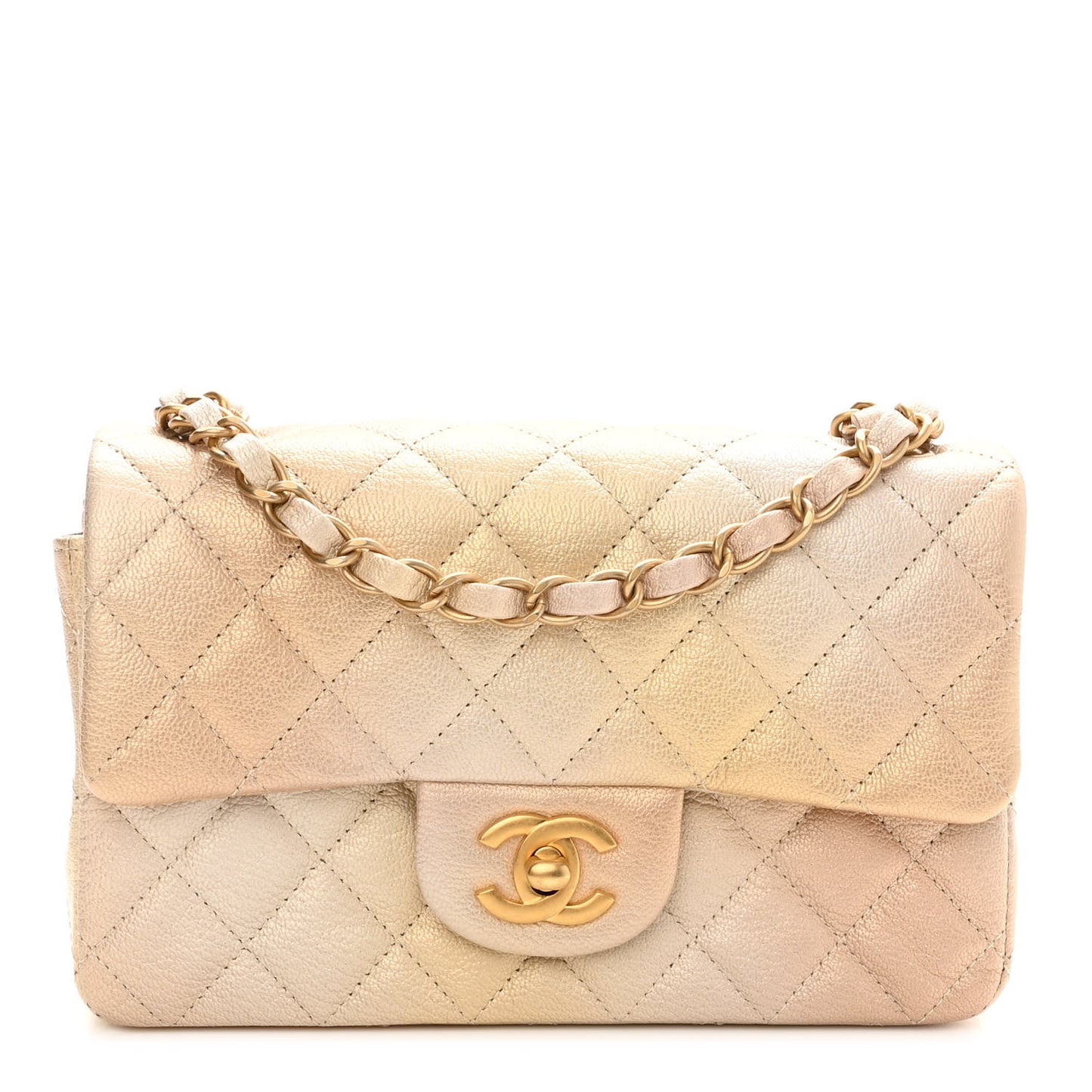 Metallic Goatskin Quilted Mini Rectangular Flap Gold