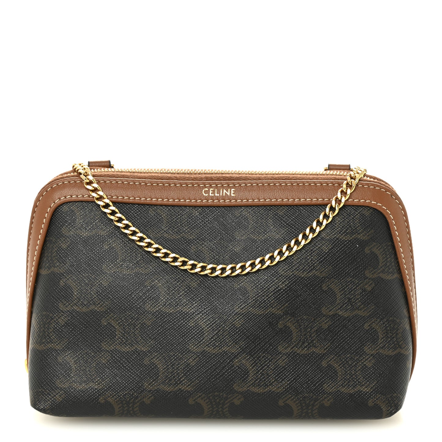 Triomphe Canvas Lambskin Clutch On Chain Tan