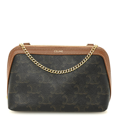 Celine Triomphe Canvas Lambskin Clutch On Chain Tan 1 of 10