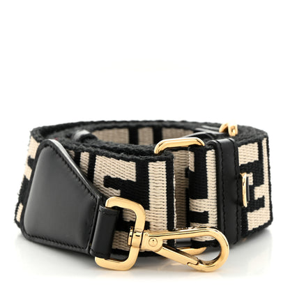 Fendi Jacquard Ribbon Vitello King FF Bi-Color Intreccio Adjustable Strap You Black White 1 of 6