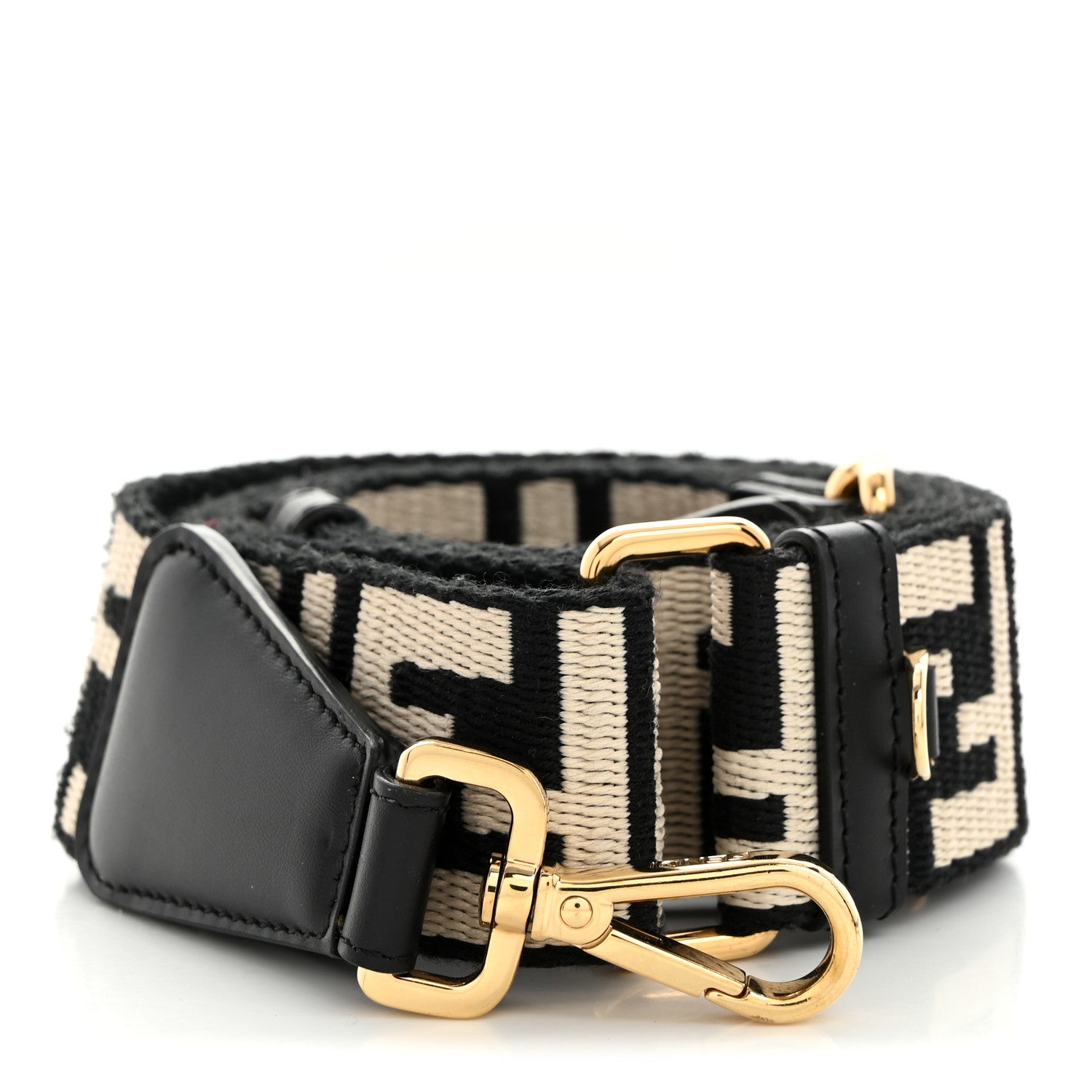 Fendi Jacquard Ribbon Vitello King FF Bi-Color Intreccio Adjustable Strap You Black White 1 of 6