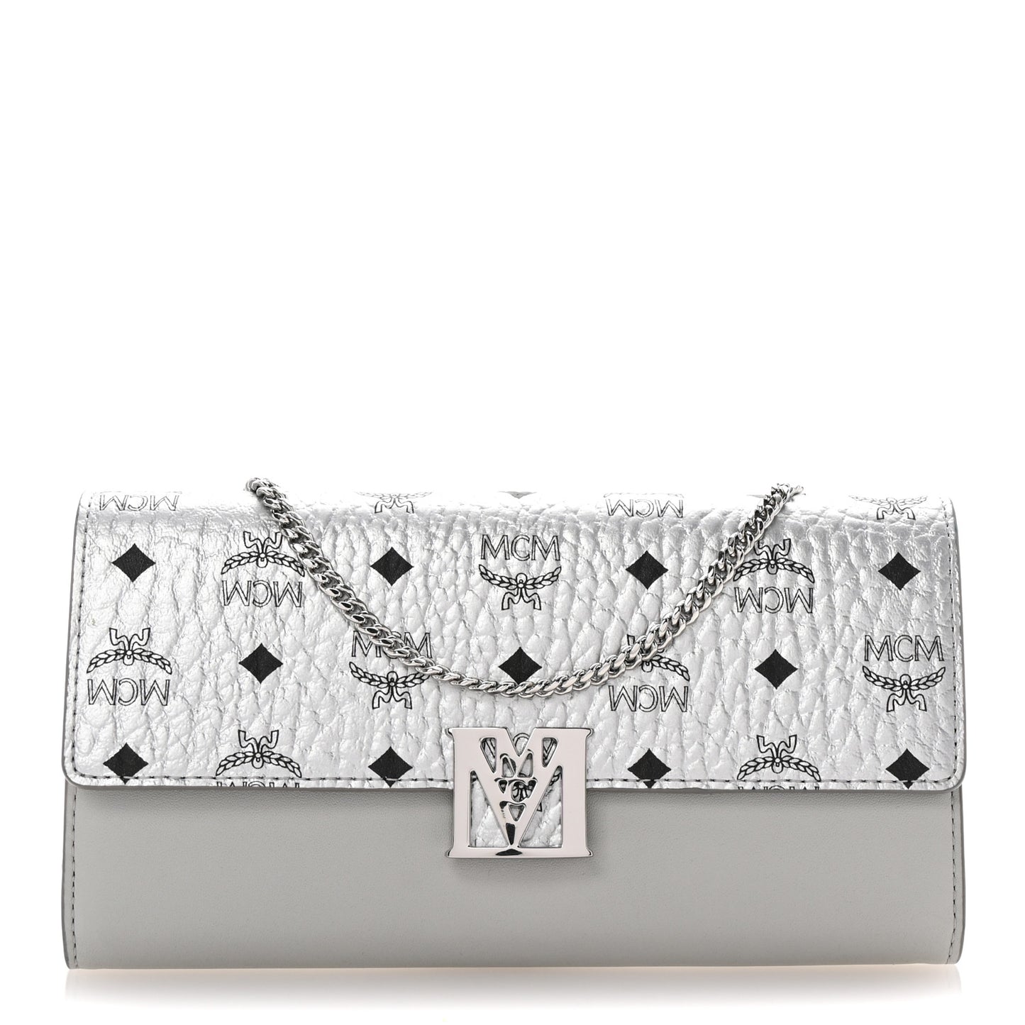 Visetos Calfskin Large Mena Crossbody Wallet On Chain Grey