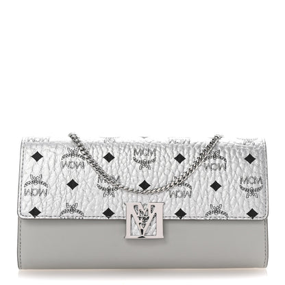 MCM Visetos Calfskin Large Mena Crossbody Wallet On Chain Grey 1 of 9