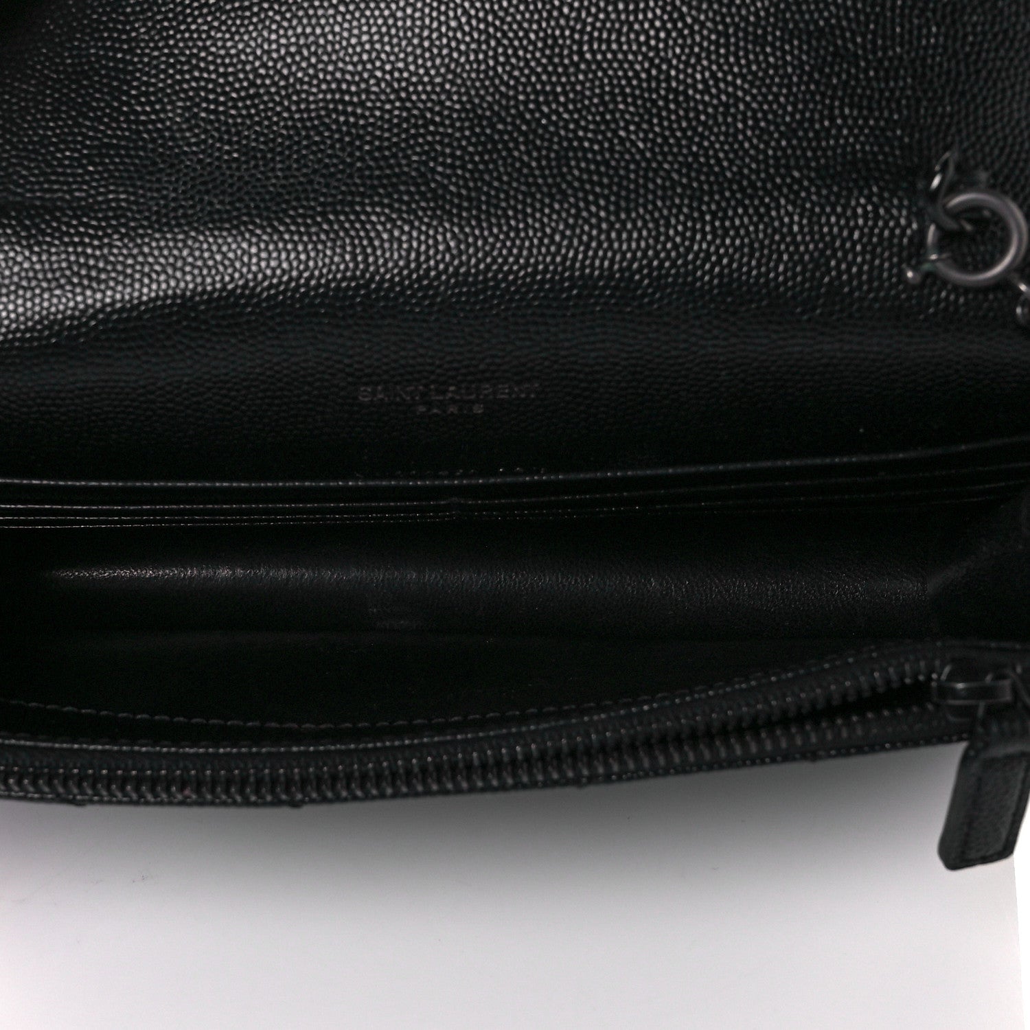 Saint Laurent Grain De Poudre Matelasse Chevron Monogram Monochrome Envelope Chain Wallet Black 5 of 9