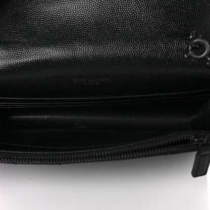 Saint Laurent Grain De Poudre Matelasse Chevron Monogram Monochrome Envelope Chain Wallet Black 5 of 9