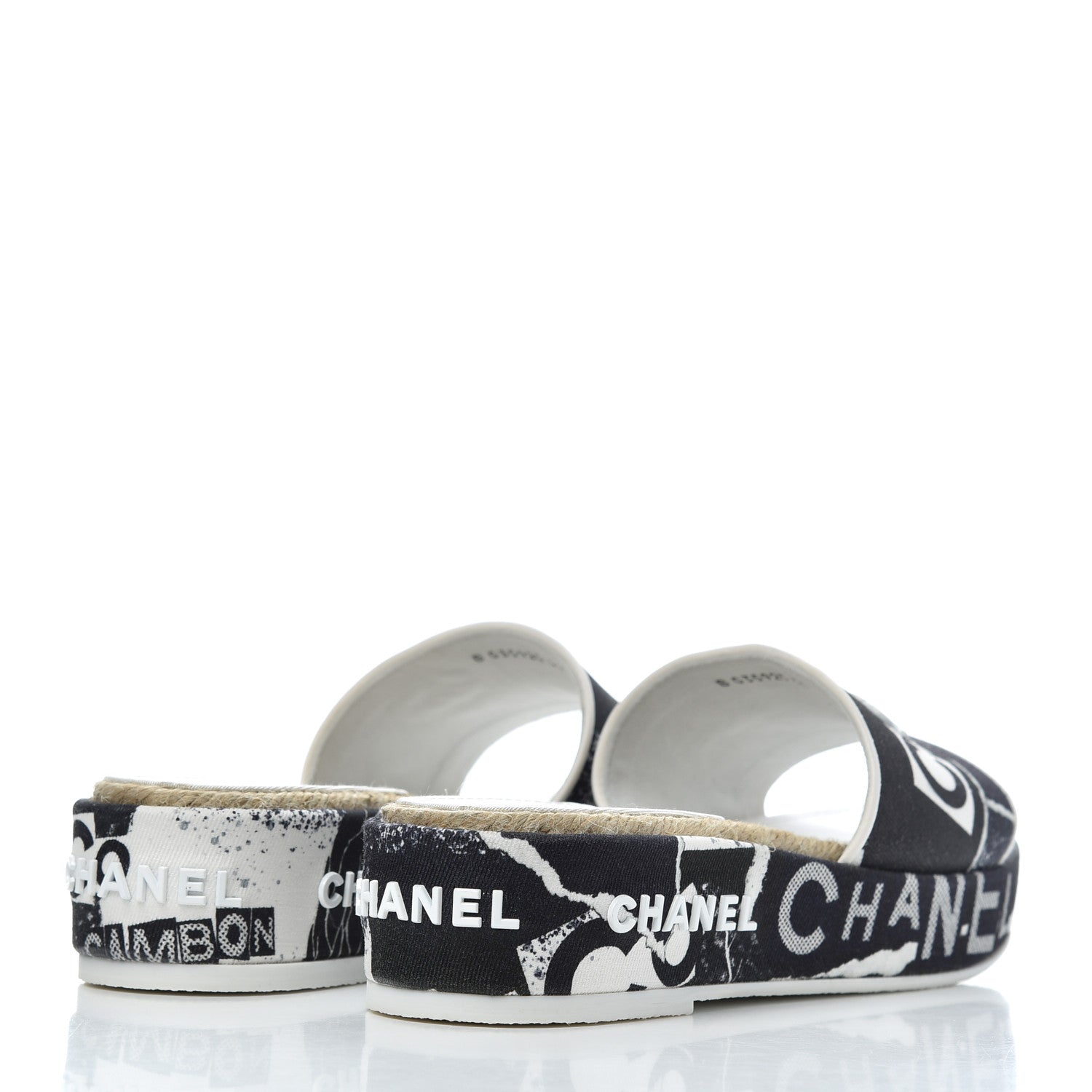 Chanel Fabric Grosgrain Printed CC Espadrille Slip On Sandals 36 White Black 4 of 14