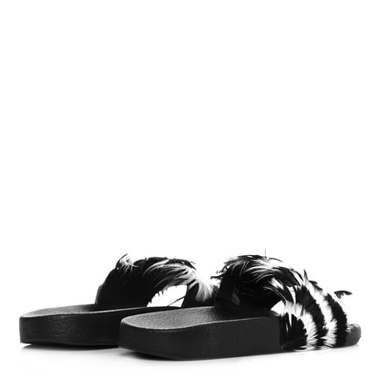 Valentino Garavani Rubber Feather Pool Slide Sandals 37 Black White 4 of 7